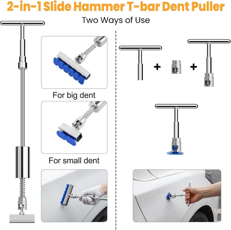 Sigoobal Car Dent Puller Kit, 135pcs Paintless Dent Removal Kit, Car Dent Repair Kit with Golden Lifter, Bridge Puller, Slide Hammer 2 in 1 T-Bar, Dent Puller for Car Refrigerator Door Ding Repair - Image 3